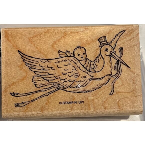 Stampin Up! "Bringing Baby" Wood-Mounted Rubber Stamp For Crafting - Picture 1 of 3